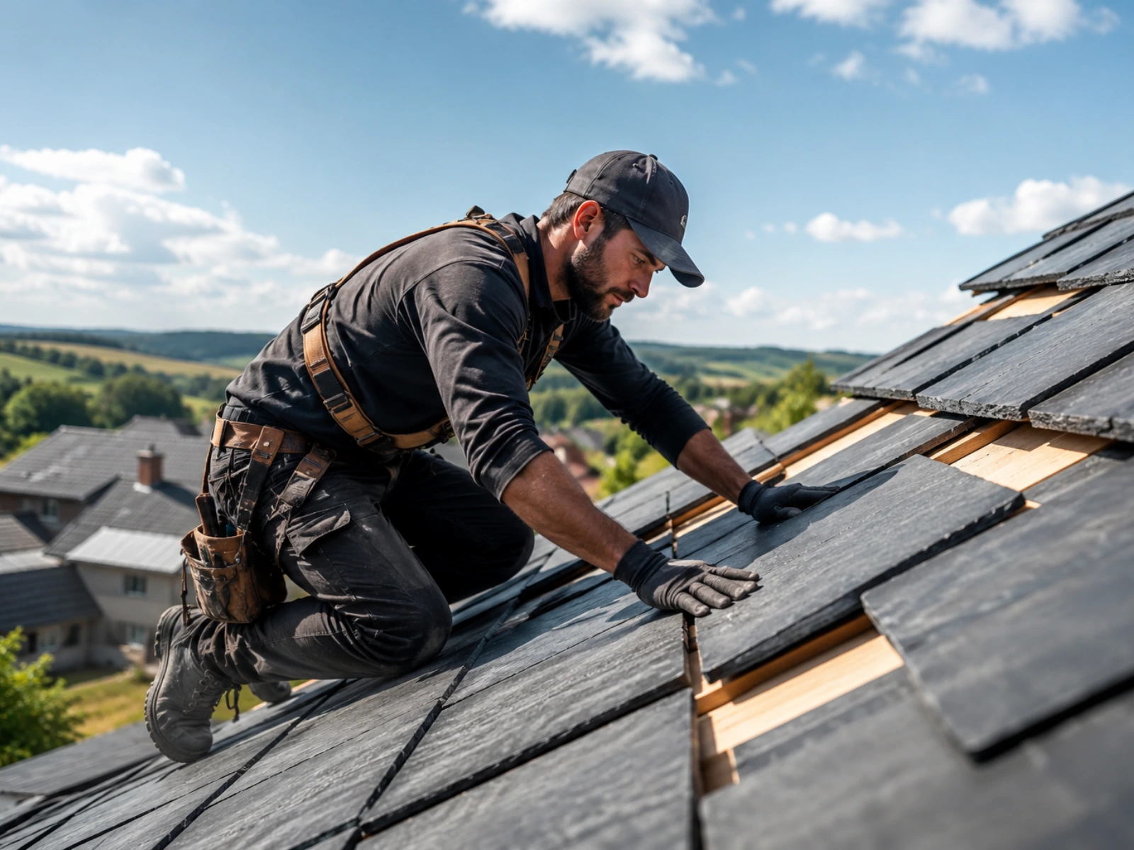Couvreur travaillant sur une installation