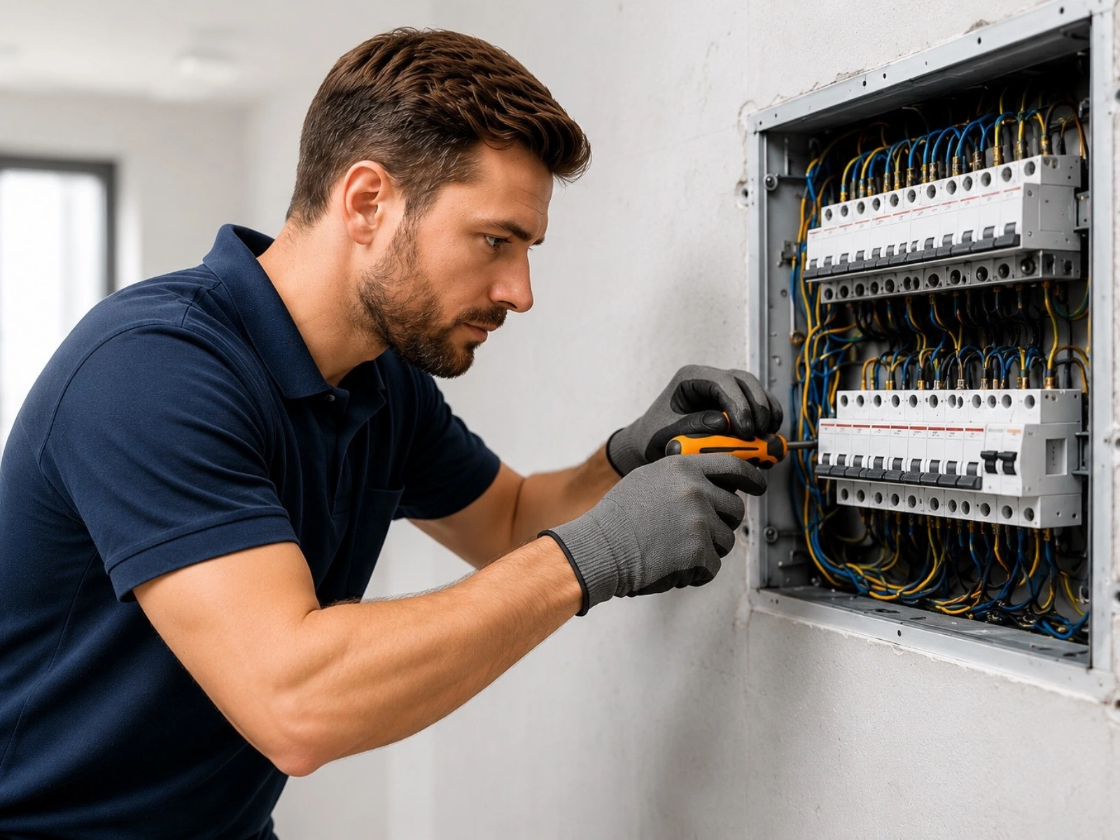 Électricien travaillant sur une installation