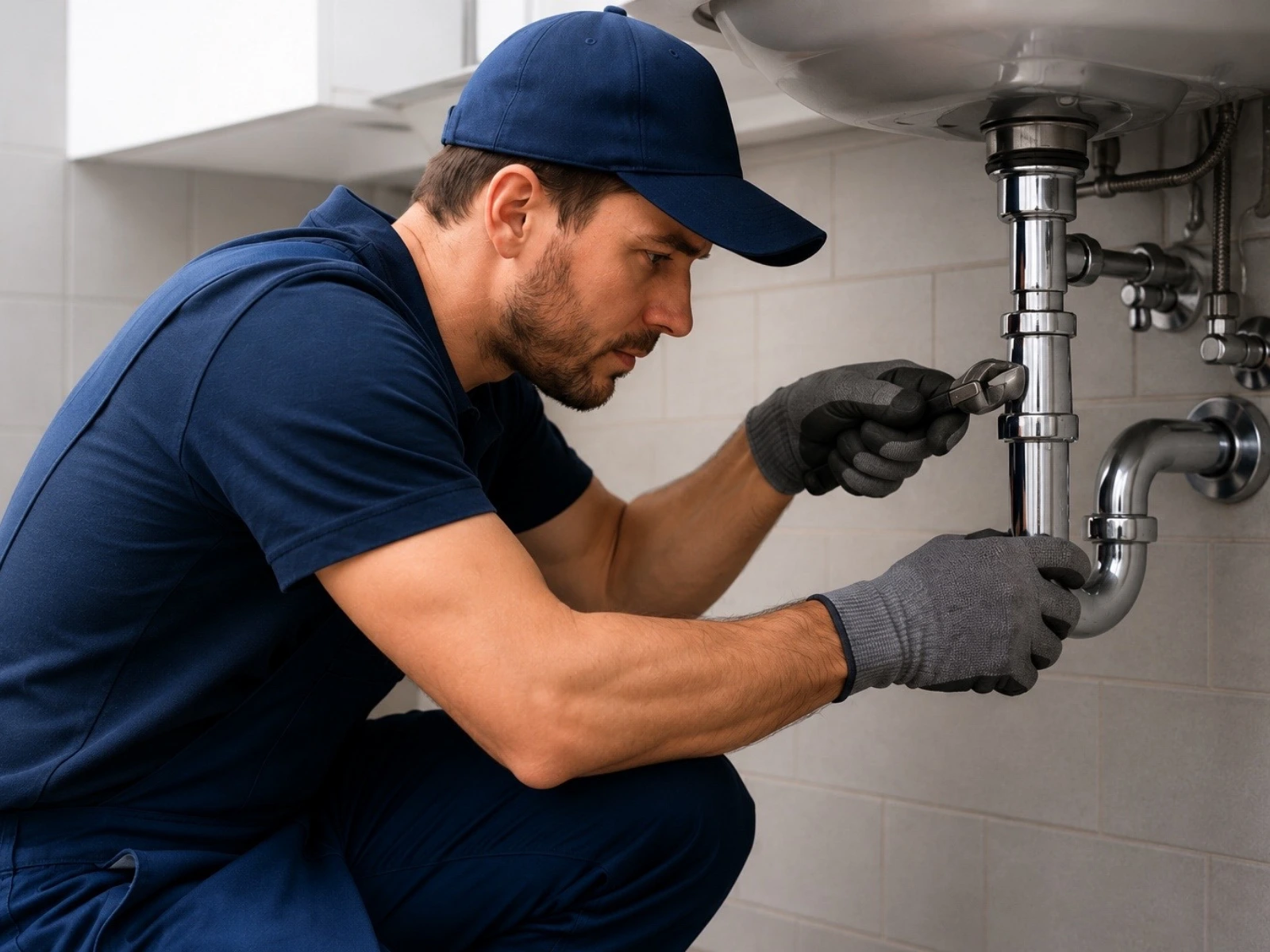 Plombier travaillant sur une installation